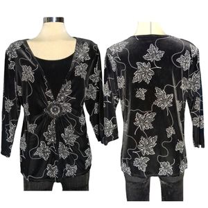 NOTATION Luxury Black Maple Life Metallic Embellishments 3/4 Long Sleeve Size L